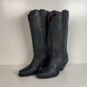 Tony Lama 16” Black Leather Cowgirl Boots 7 B USA Black Label